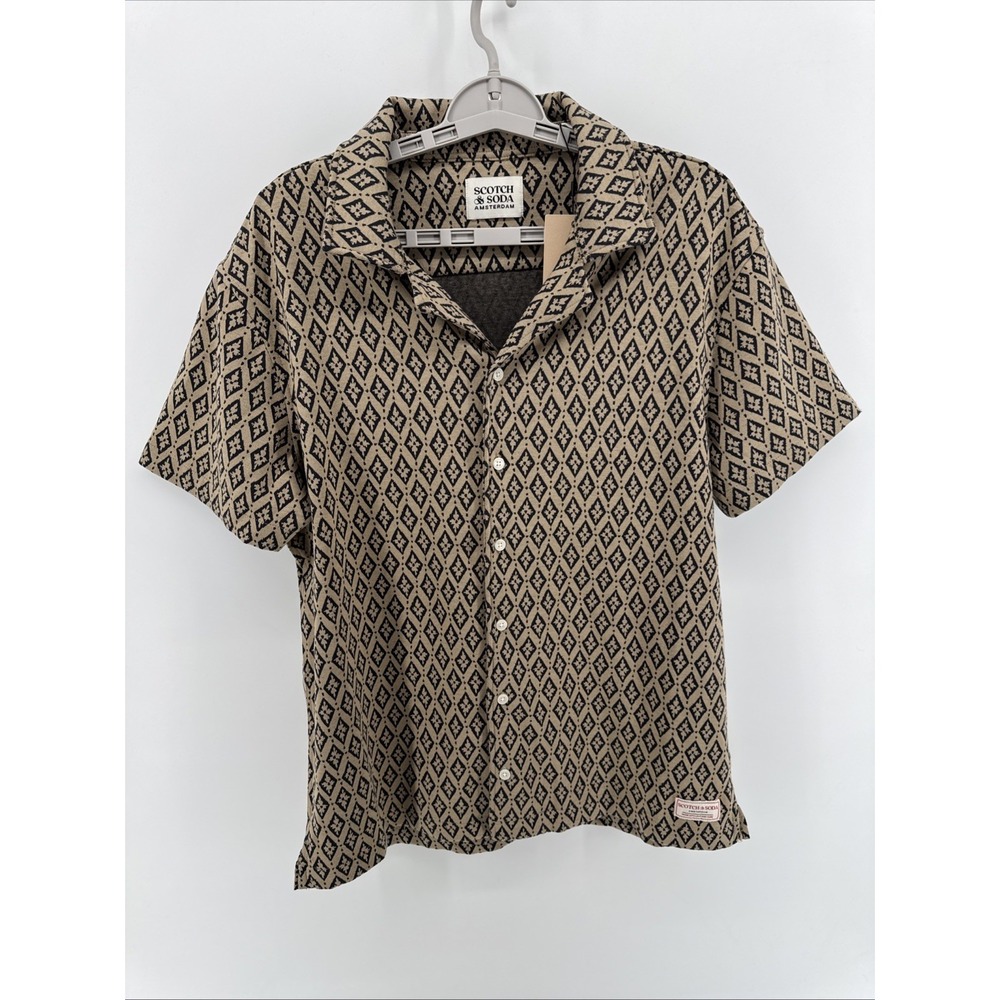 NWT $98 Scotch & Soda Men's Diamond Jacquard Short Sleeve Knit Camp Shirt Size M